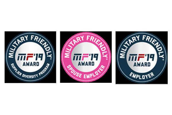 Military Friend Award logos: Supplier diversity program, Spouse employer, Employer 2019