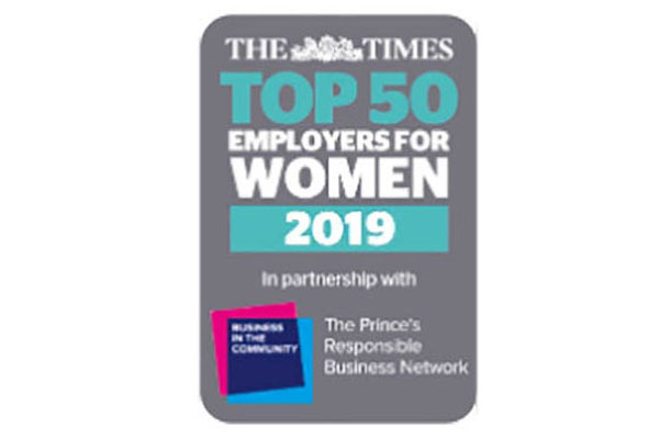 The Times Top 50 employers for women award 2019 in partnership with The Prince's Responsible Business Network logo