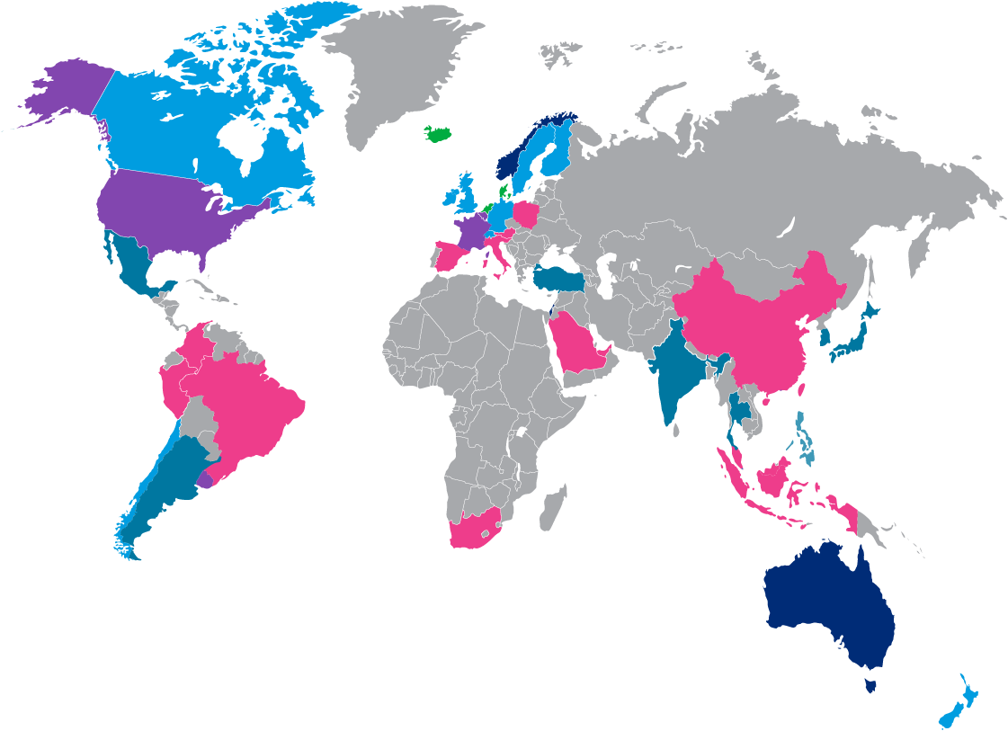 Map of pension systems included in the index